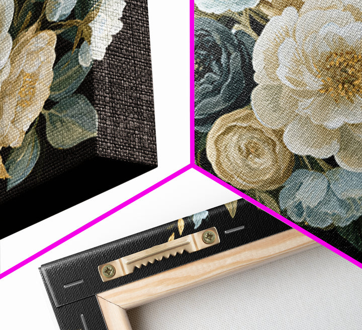 Moody Dark Background Bouquet for Formal Dining Canvas Print, Dining Room Art, Set of 3 Prints, Dining Room Decor, Dining, DRA-3x2-87