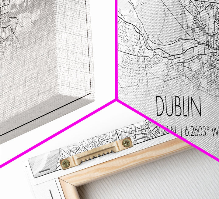 Panoramic Dublin City Map, Ireland Art, Map Print, Minimalist Wall Art, Canvas Art, Housewarming Gift, Street Map Art, Closing Gift