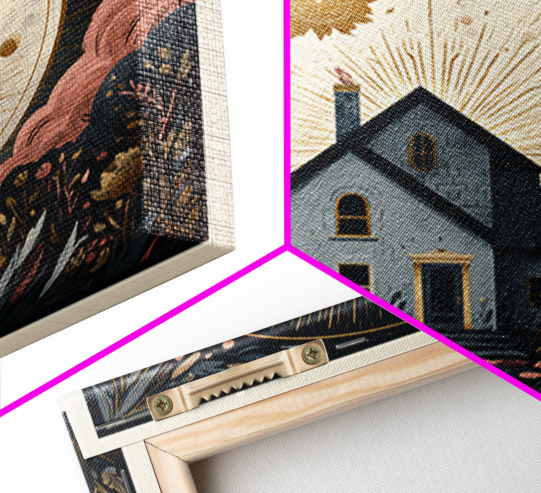 Folk Art House Canvas Print, Eclectic Art, Fine Art Print, Living Room Decor, Watercolor Art, Eclectic, Digital Prints, ECL-1x1-55