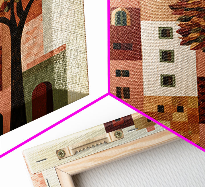 Naive Cityscape with Patterned Windows Canvas Print, Eclectic Art, Portrait, Living Room Decor, Eclectic, Modern Decor, ECL-1x1-60