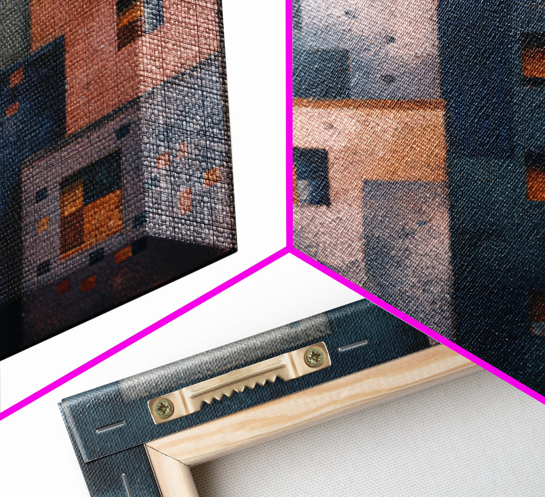 Playful Checkerboard Landscape Canvas Print, Eclectic Art, Boho, Living Room Decor, Oil Painting, Eclectic, Unique Wall Art, ECL-1x1-81