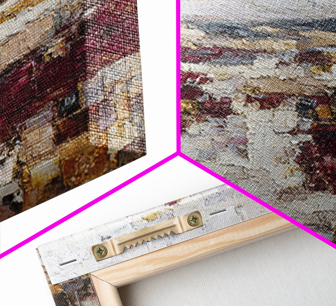 Naive Cityscape with Patterned Windows Framed Canvas Print, Eclectic Art, Boho Wall Art, Living Room Decor, Abstract Art, ECL-1x1-84