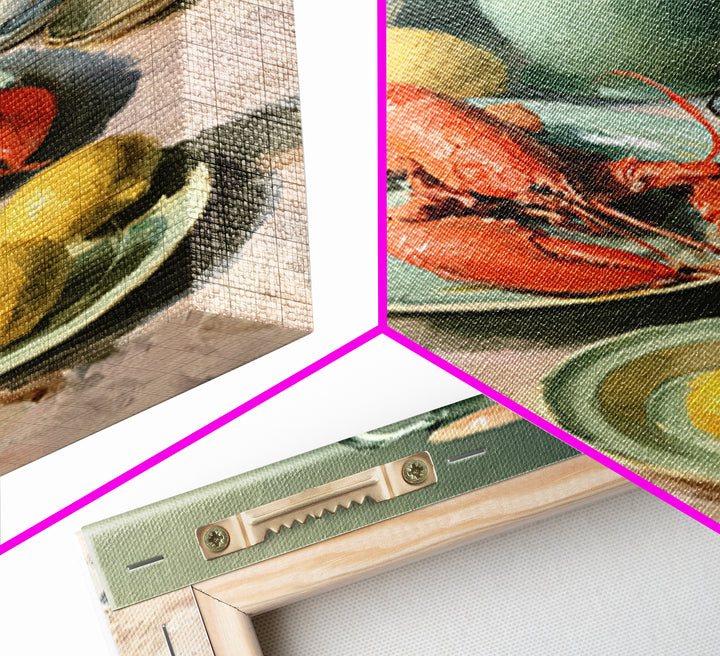 Unexpected Lobster and Lemons Still Life Framed Canvas Print, Eclectic Art, Digital Art, Living Room Decor, Abstract Art, ECL-2x3-26