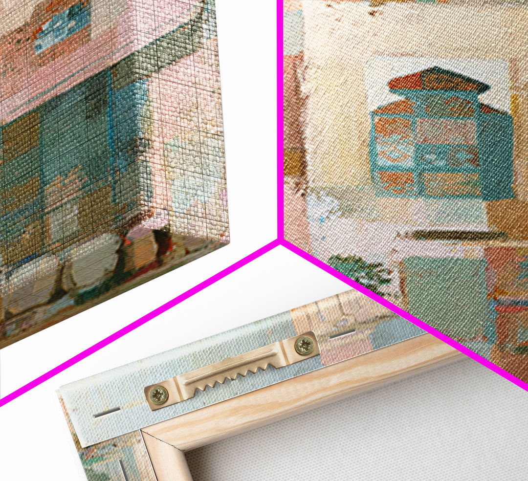 Naive Cityscape with Patterned Windows Framed Canvas Print, Eclectic Art, Original Art, Living Room Decor, Abstract Art, ECL-2x3-92