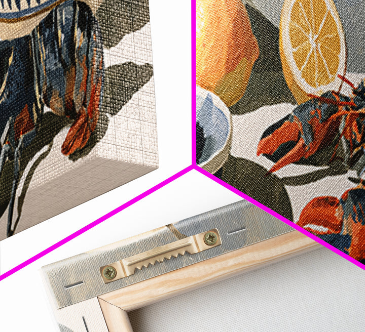 Unexpected Lobster and Lemons Still Life Framed Canvas Print, Eclectic Art, Dopamine Decor, Living Room Decor, Eclectic, ECL-3x1-58