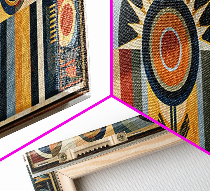 Geometric Sun and Hand Motif Framed Canvas Print, Eclectic Art, Printable Art, Living Room Decor, Abstract Art, Eclectic, ECL-3x1-79