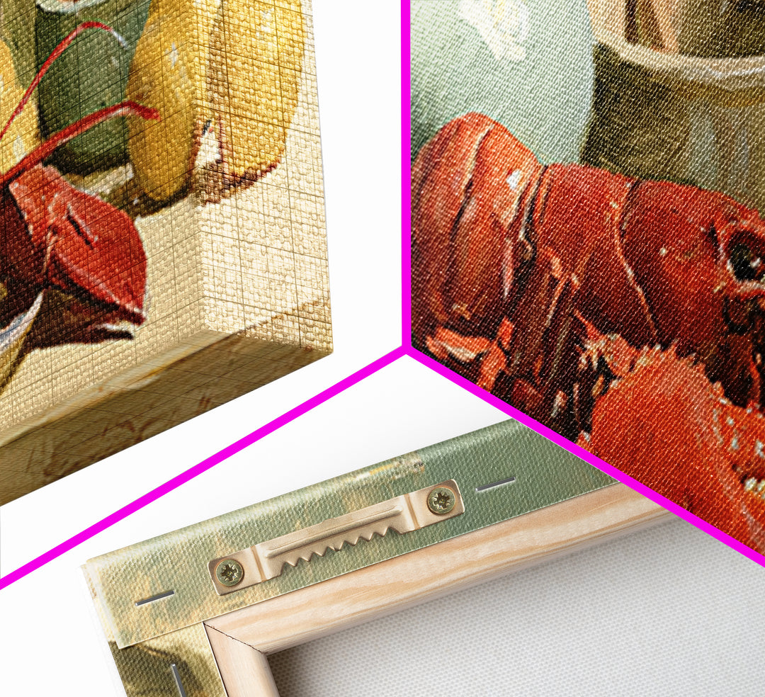 Unexpected Lobster and Lemons Still Life Framed Canvas Print, Eclectic Art, Dopamine Decor, Living Room Decor, Eclectic, ECL-3x1-82