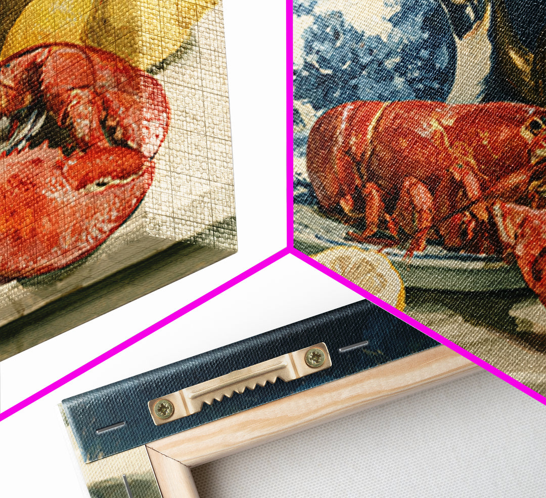 Unexpected Lobster and Lemons Still Life Framed Canvas Print, Eclectic Art, Neutral Decor, Living Room Decor, Eclectic, ECL-3x2-46