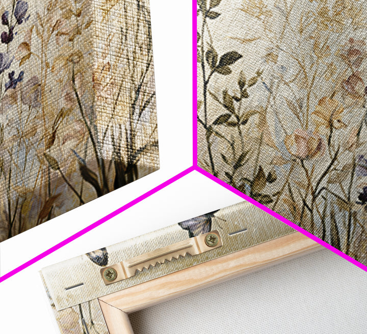 Botanical Collage with Butterflies and Old Paper Framed Canvas Print, Eclectic Art, Wall Decor, Living Room Decor, Eclectic, ECL-3x2-65