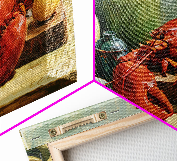 Unexpected Lobster and Lemons Still Life Framed Canvas Print, Eclectic Art, Neutral Decor, Living Room Decor, Eclectic, ECL-3x2-70