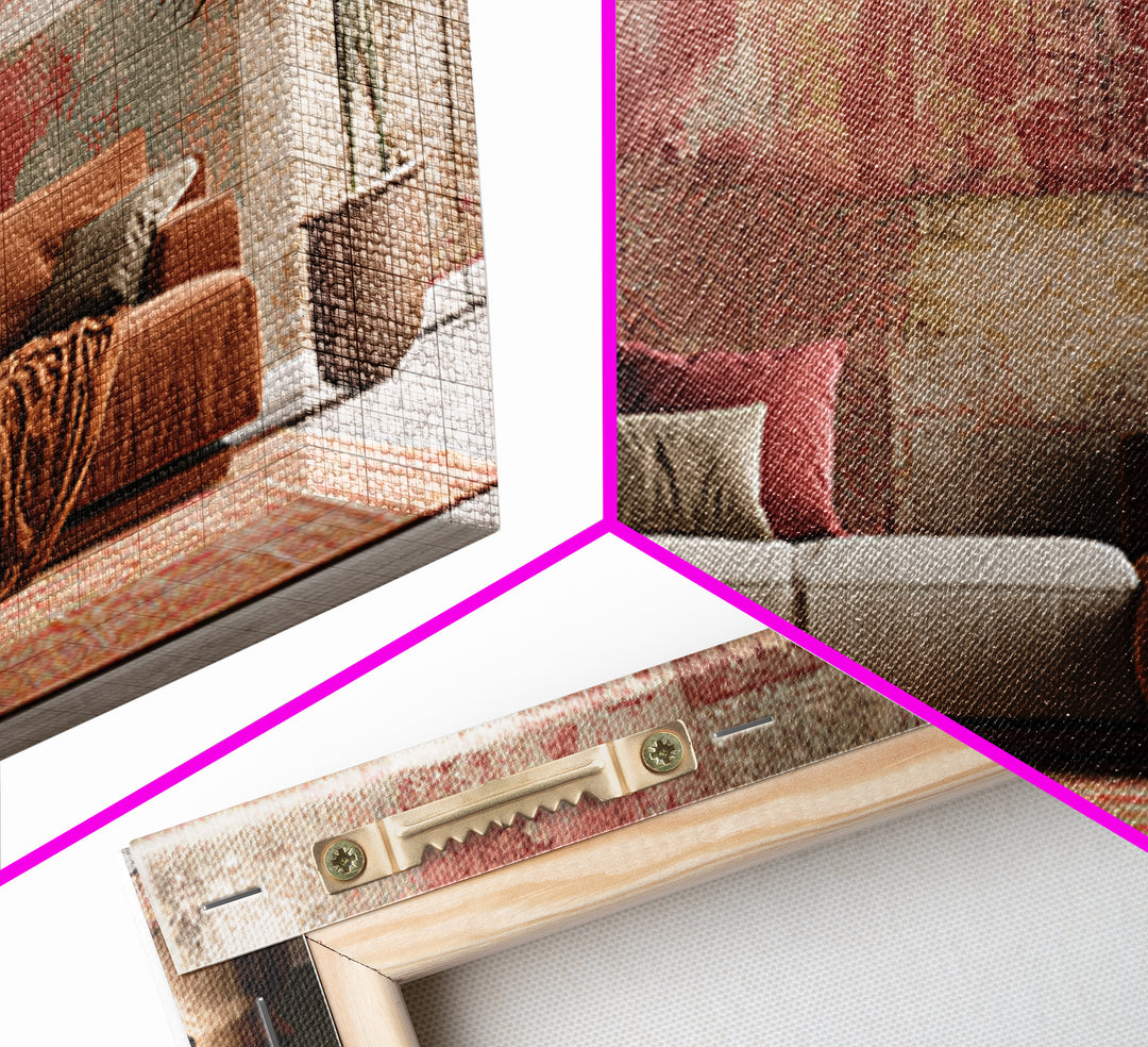 Layered Tapestry Pattern Framed Canvas Print, Eclectic Art, Living Room Decor, Fine Art, Eclectic, Textured Painting, ECL-3x2-92