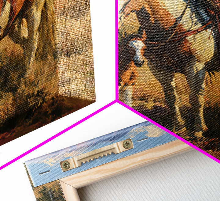 Horse and Foal Framed Canvas Print, Equestrian Art, Wall Decor, Living Room Decor, Oil Painting, Equestrian, Unique Wall Art, EQU-1x1-12