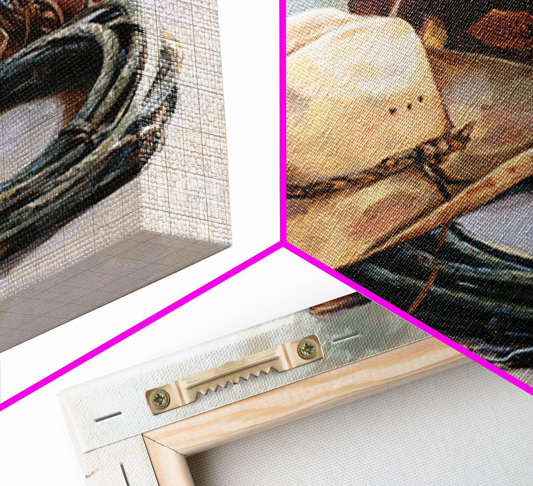 Cowgirl Hat and Reins Still Life Canvas Print, Equestrian Art, Western Decor, Living Room Decor, Fine Art, Equestrian, EQU-1x1-35