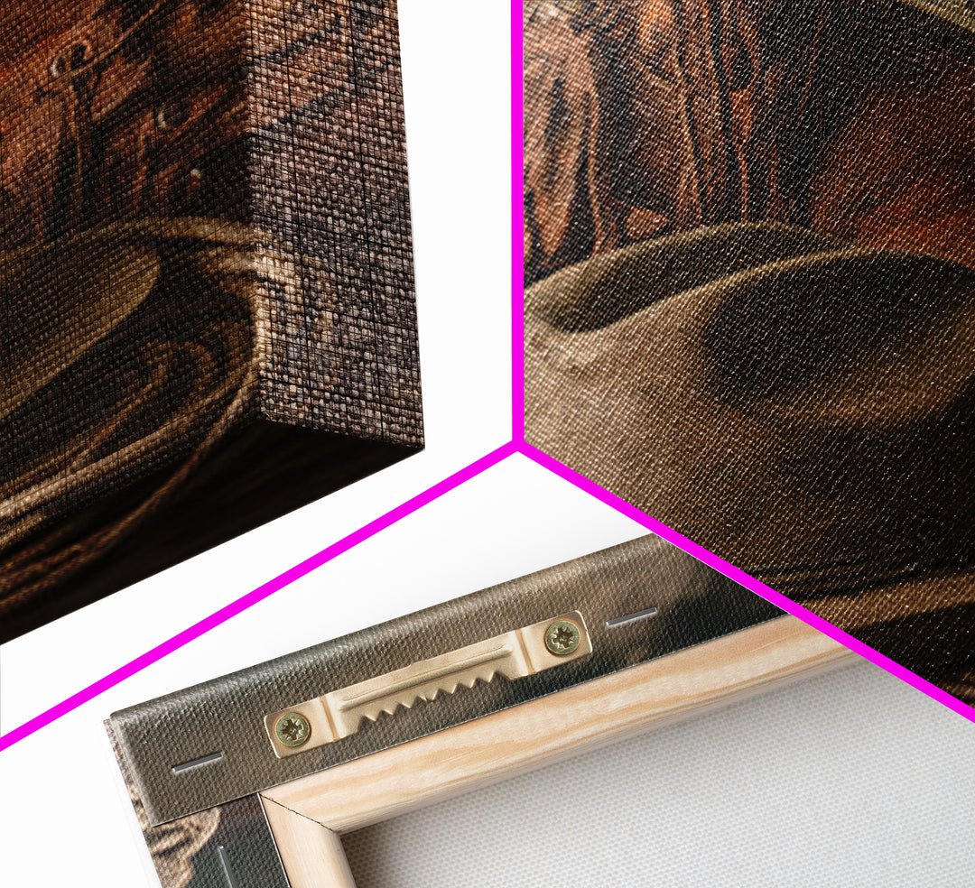 Cowgirl Hat and Reins Still Life Framed Canvas Print, Equestrian Art, Statement Artwork, Living Room Decor, Equestrian, EQU-1x1-83