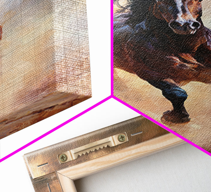Galloping Horse in Golden Dust and Sunlight Canvas Print, Equestrian Art, Boho Wall Art, Living Room Decor, Oil Painting, EQU-2x3-57