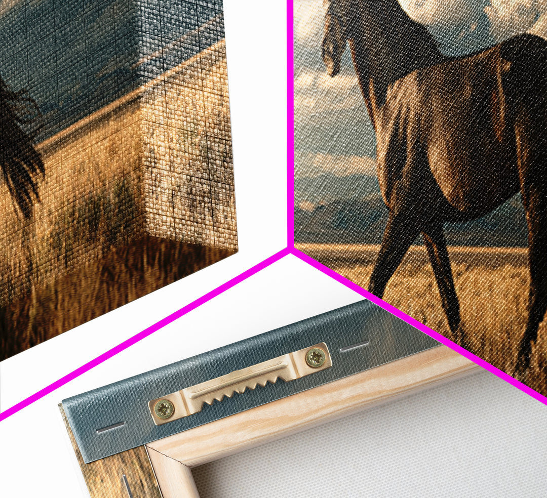 Dressage Horse in Refined Classical Pose Framed Canvas Print, Equestrian Art, Oil Painting, Living Room Decor, Equestrian, EQU-3x1-2