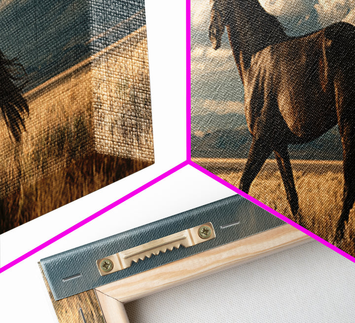Dressage Horse in Refined Classical Pose Framed Canvas Print, Equestrian Art, Oil Painting, Living Room Decor, Equestrian, EQU-3x1-2