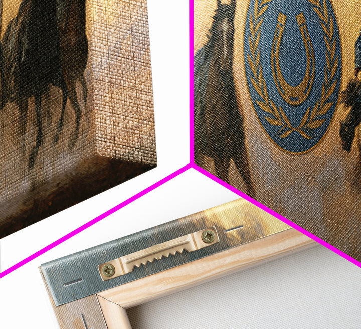 Equestrian Crest with Laurel and Horseshoe Canvas Print, Equestrian Art, Gallery Decor, Living Room Decor, Oil Painting, EQU-3x1-62