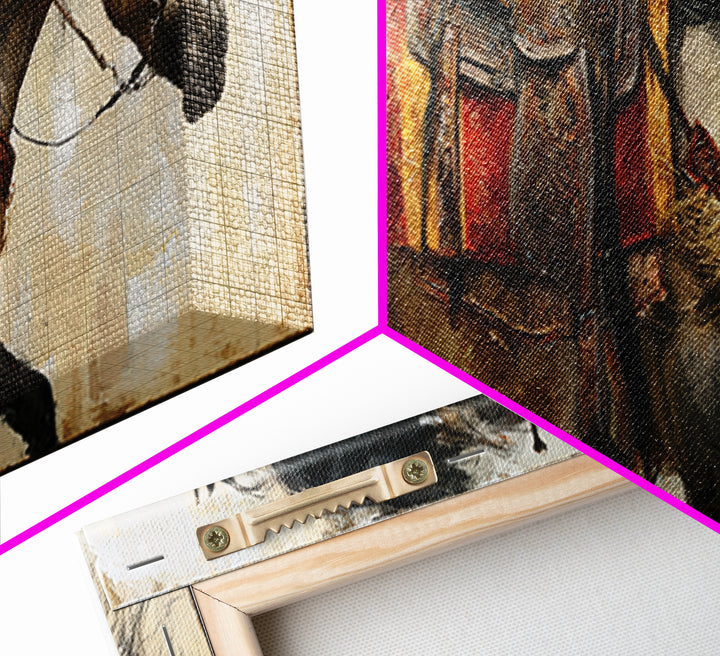 Arabian Horse with Ornate Tack and Silk Framed Canvas Print, Equestrian Art, Neutral Decor, Living Room Decor, Equestrian, EQU-3x1-7