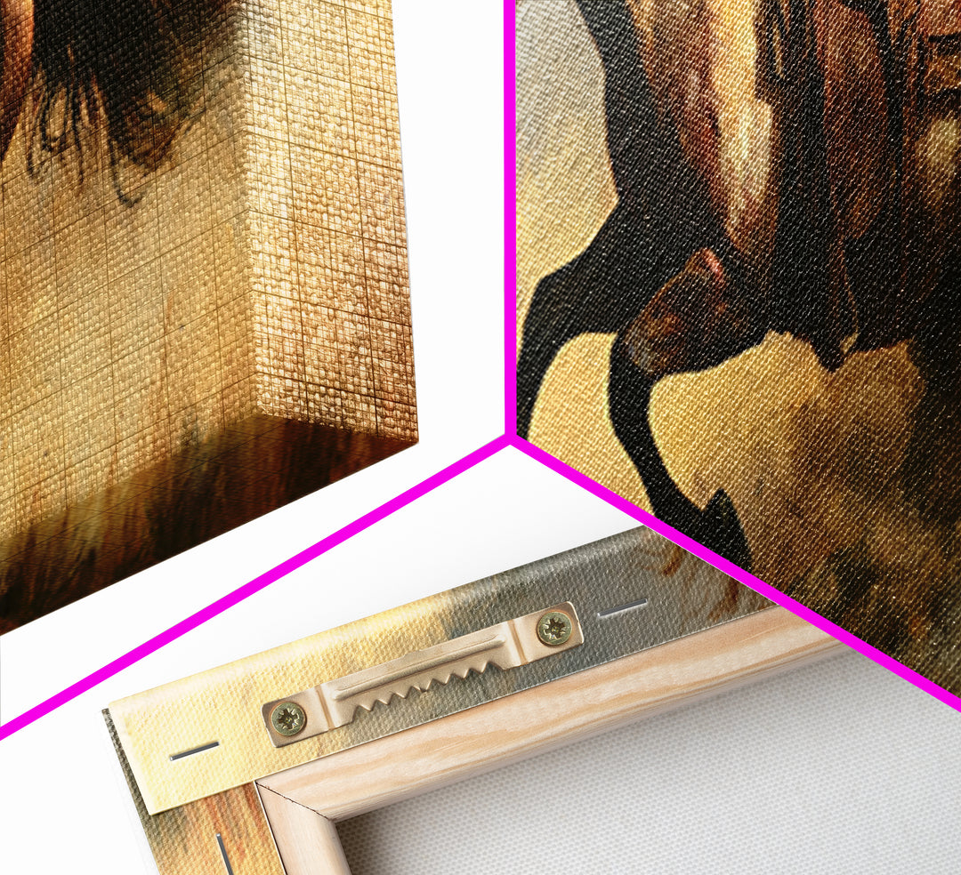 Galloping Horse in Golden Dust and Sunlight Canvas Print, Equestrian Art, Western Art, Living Room Decor, Equestrian, EQU-3x1-89