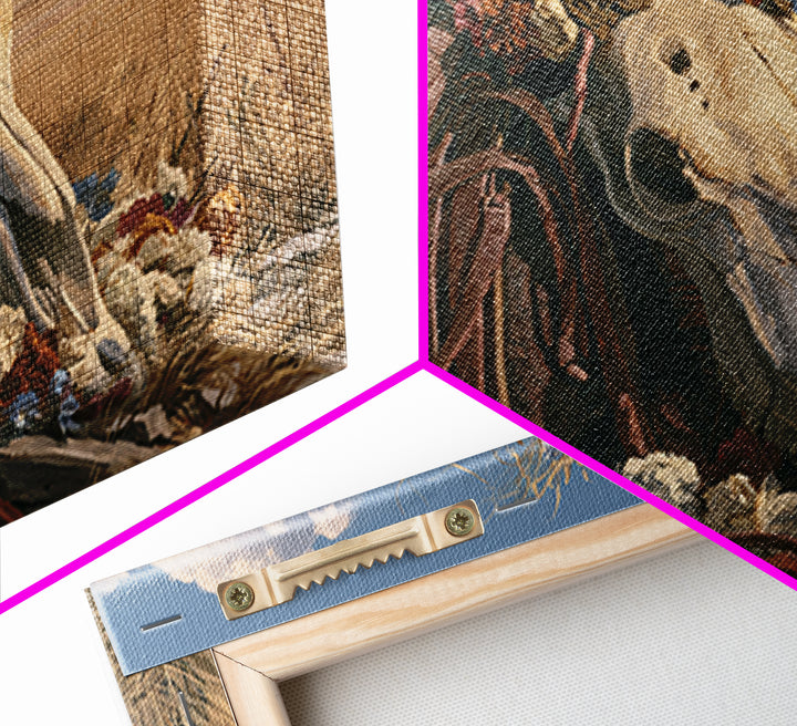 Horse Skull with Desert Flowers in Western Canvas Print, Equestrian Art, French Country Decor, Living Room Decor, Equestrian, EQU-3x2-49