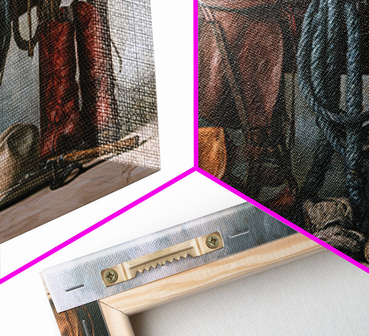 Stable Tools Arranged Like Old Master Still Canvas Print, Equestrian Art, Farmhouse Wall Art, Living Room Decor, Equestrian, EQU-3x2-51