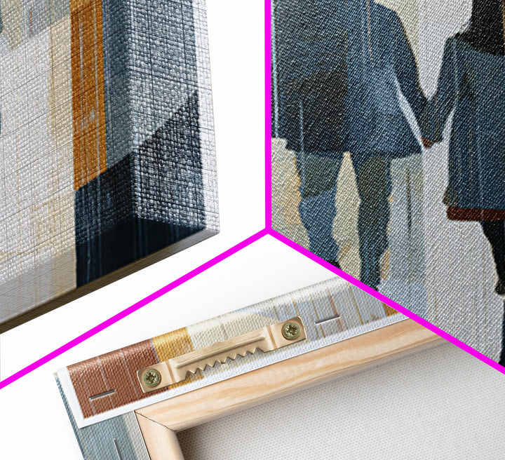 Couple Walking Through Rain Framed Canvas Print, Expressionist Art, Abstract Wall Art, Living Room Decor, Fine Art, Expression, EXP-1x1-47