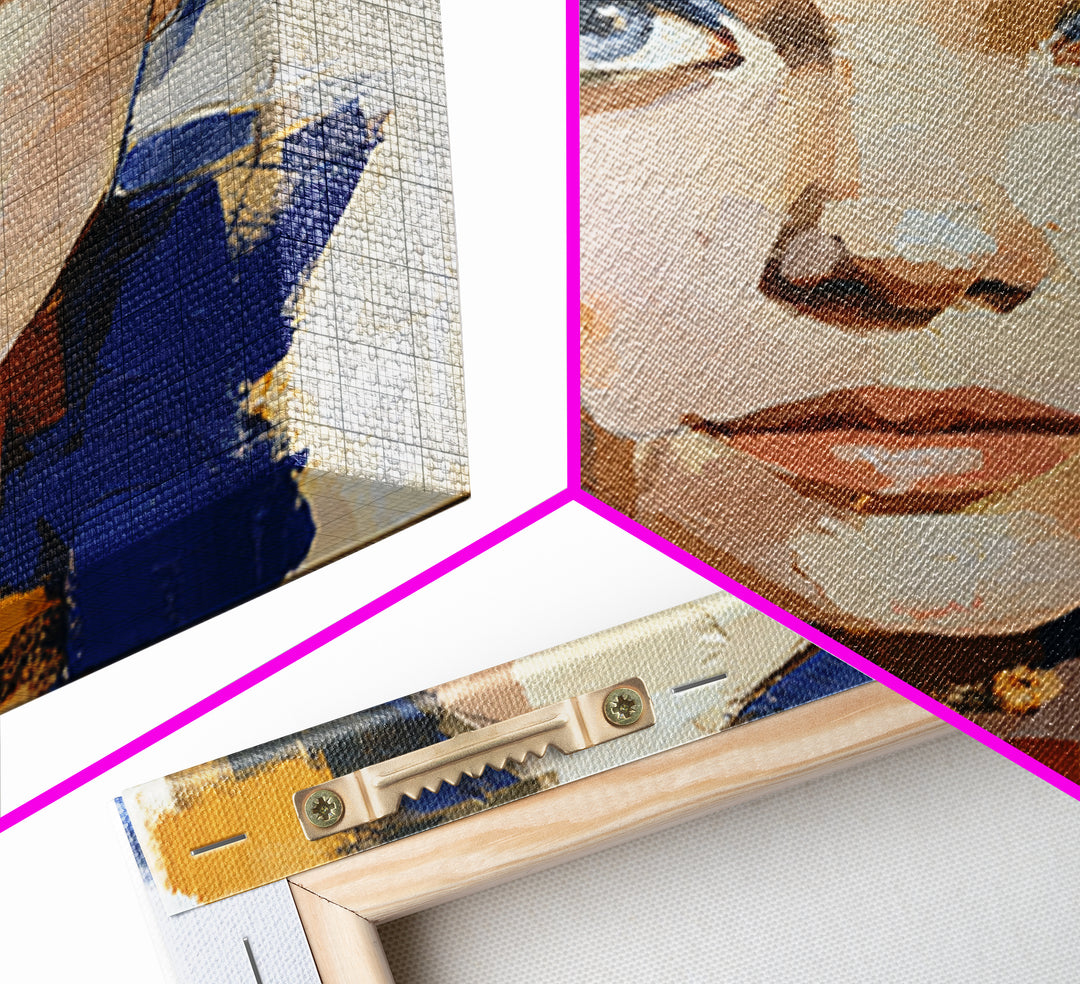 Woman in Blue with Dramatic Expressive Eyes Canvas Print, Expressionist Art, Minimalist Decor, Living Room Decor, Expression, EXP-1x1-88
