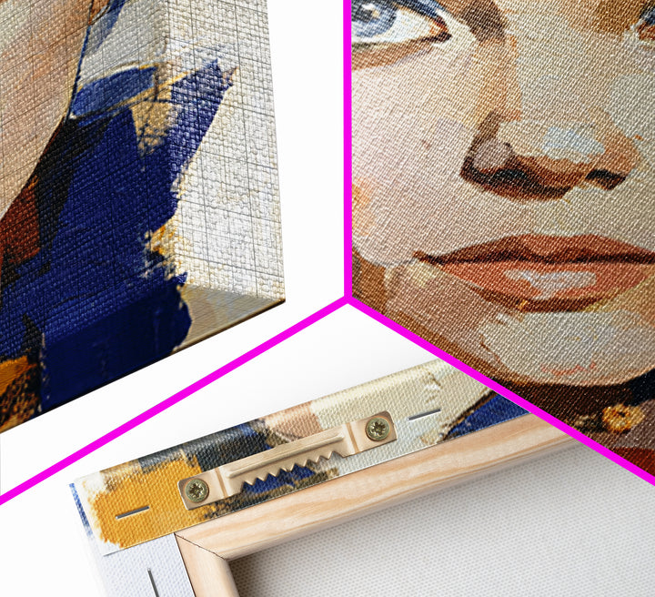 Woman in Blue with Dramatic Expressive Eyes Canvas Print, Expressionist Art, Minimalist Decor, Living Room Decor, Expression, EXP-1x1-88