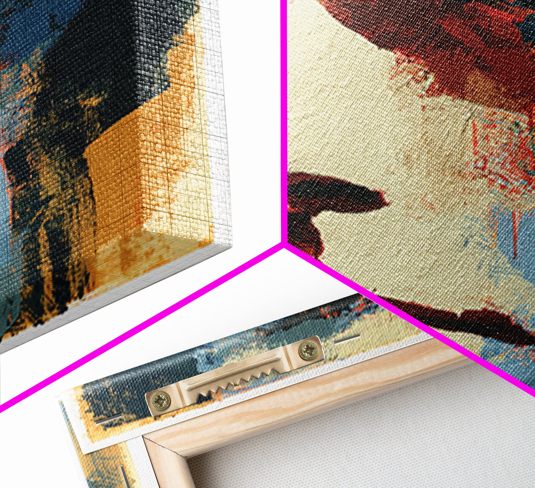 Emotional Portrait with Bold Red and Blue Canvas Print, Expressionist Art, Textured Painting, Living Room Decor, Expression, EXP-1x1-98