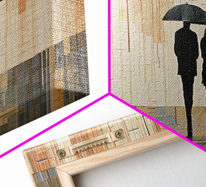 Couple Walking Through Rain Framed Canvas Print, Expressionist Art, Printable Wall Art, Living Room Decor, Fine Art, Expression, EXP-2x1-43