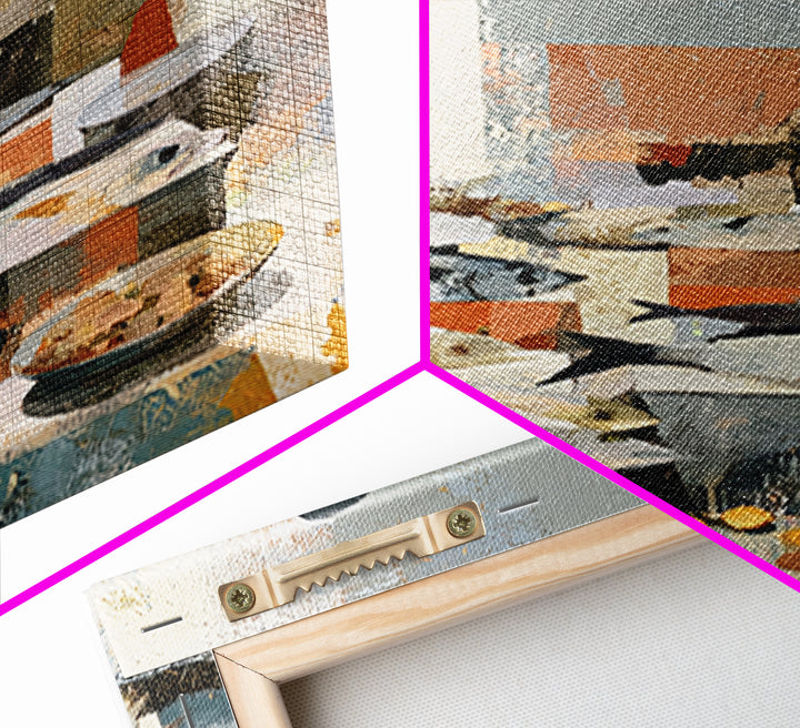 Fish Market Scene Framed Canvas Print, Expressionist Art, Minimalist Decor, Living Room Decor, Fine Art, Expression, EXP-2x3-6