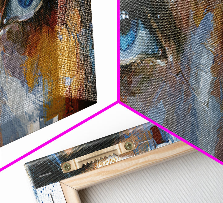 Woman in Blue with Dramatic Expressive Eyes Canvas Print, Expressionist Art, Colorful Wall Art, Living Room Decor, Expression, EXP-3x1-32