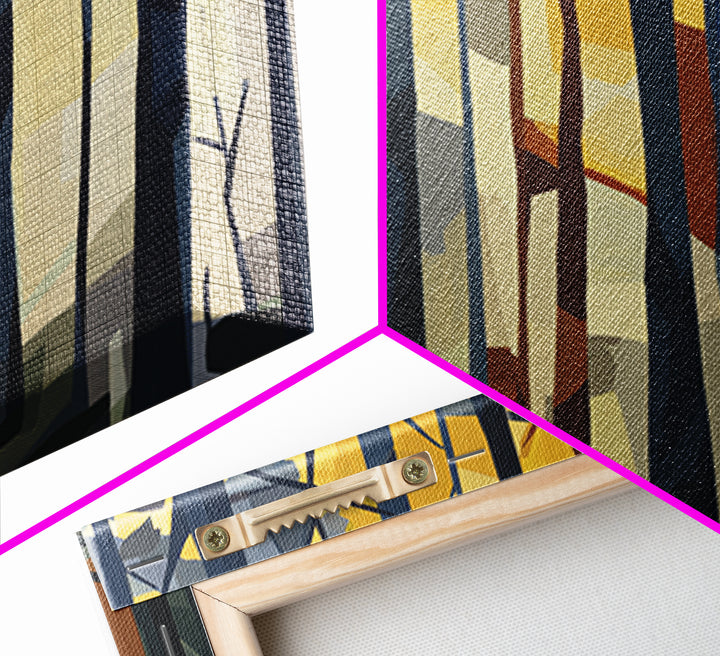 Dark Forest with Angular Trees and Yellow Canvas Print, Expressionist Art, Abstract Painting, Living Room Decor, Expression, EXP-3x2-58