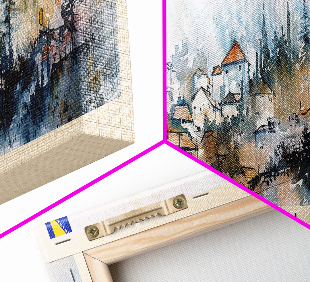 Cazin Bosnia Travel Art, City Art, Framed Canvas Print or Metal Wall Art, Europe Travel Poster, Panoramic Wall Art, Extra Wide Wall Art