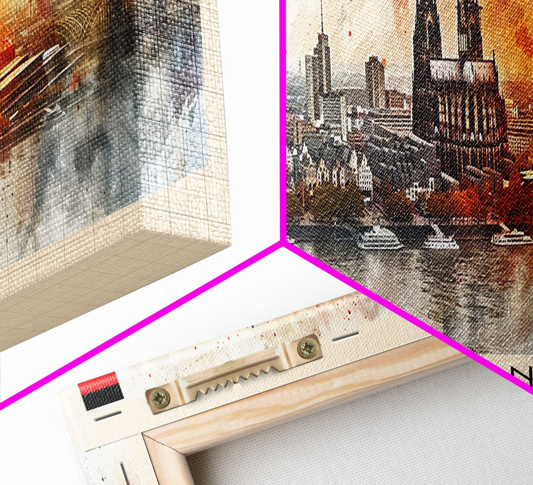 Cologne Germany Panoramic Travel Poster, Framed Canvas Print or Metal Wall Art, Travel Art, Home Decor, Panoramic Painting, Midcentury Art