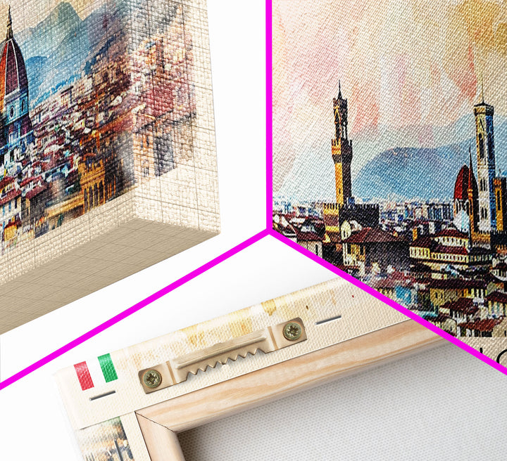 Florence Italy Panoramic Travel Poster, Framed Canvas Print or Metal Wall Art, Travel Art, Home Decor, Panoramic Painting, Midcentury Art