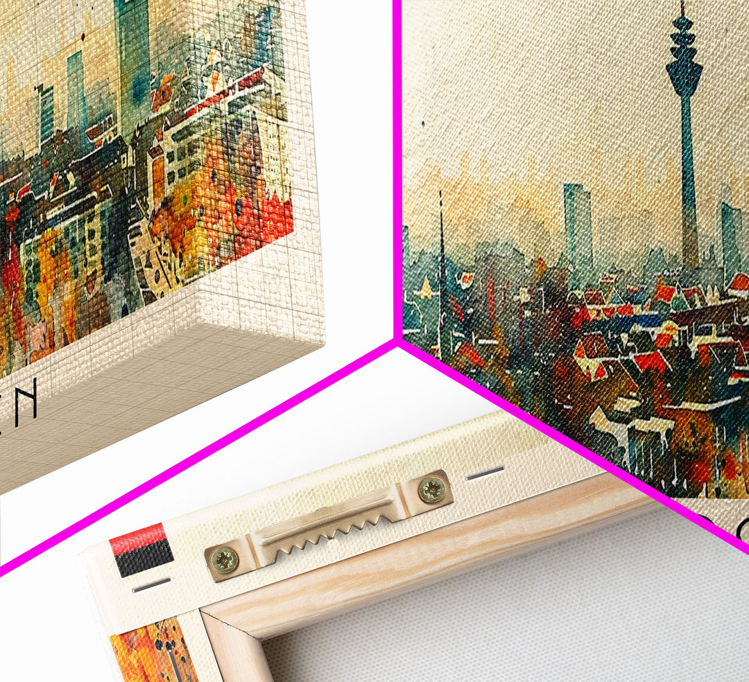 Gelsenkirchen Germany Panoramic Travel Poster, Framed Canvas Print or Metal Wall Art, Travel Art, Home Decor, Panoramic Painting, Midcentury Art