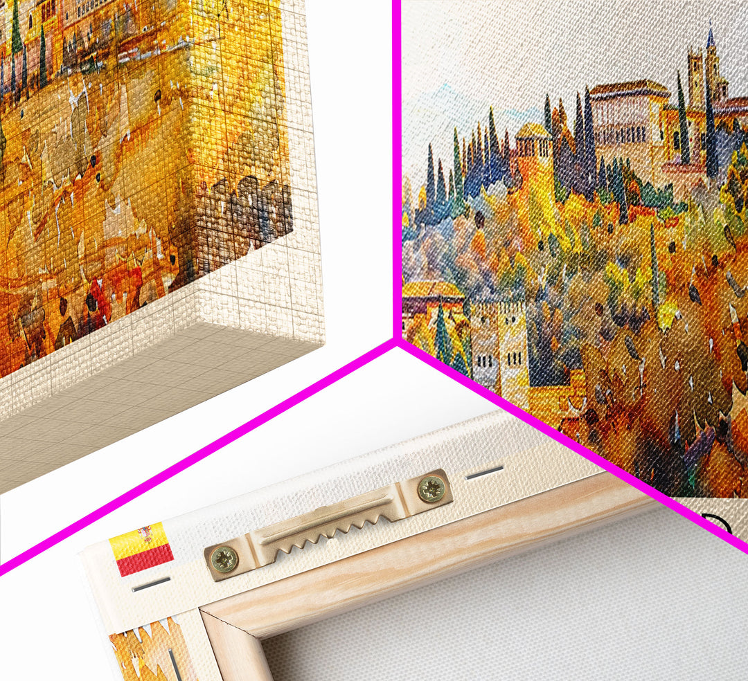 Granada Spain Panoramic Travel Poster, Framed Canvas Print or Metal Wall Art, Travel Art, Home Decor, Panoramic Painting, Midcentury Art