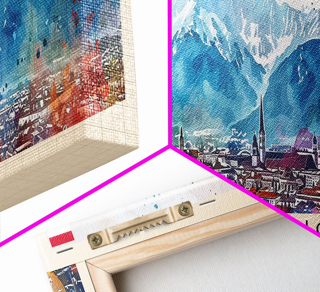 Innsbruck Austria Panoramic Travel Poster, Framed Canvas Print or Metal Wall Art, Travel Art, Home Decor, Panoramic Painting, Midcentury Art