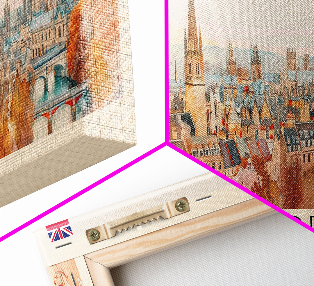 Oxford United Kingdom Panoramic Travel Poster, Framed Canvas Print or Metal Wall Art, Travel Art, Home Decor, Panoramic Painting, Midcentury Art