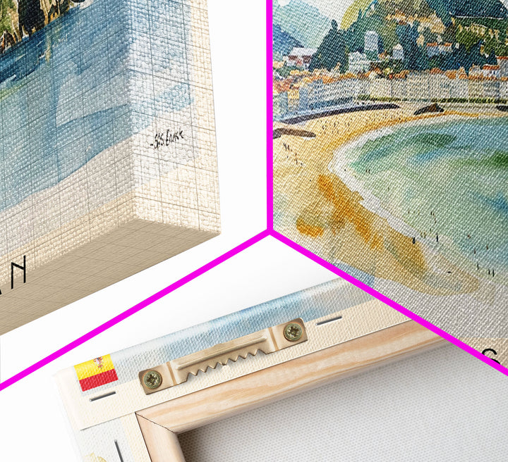 San Sebastian Spain Panoramic Travel Poster, Framed Canvas Print or Metal Wall Art, Travel Art, Home Decor, Panoramic Painting, Midcentury Art