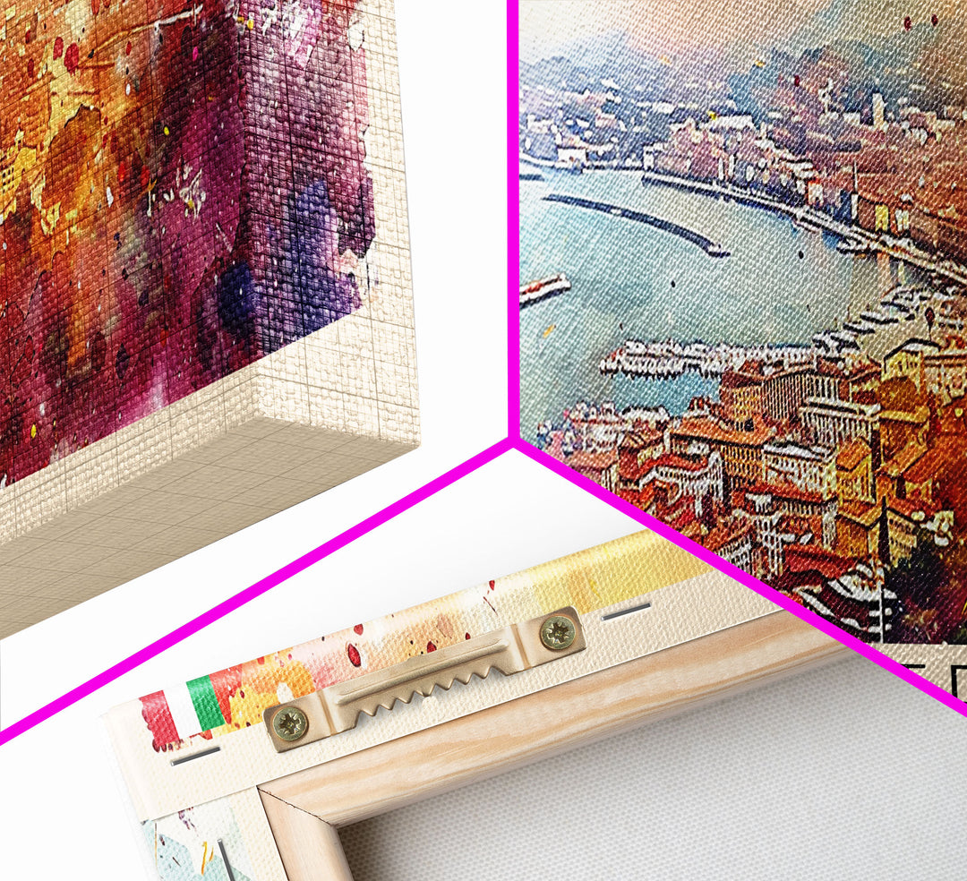 Trieste Italy Panoramic Travel Poster, Framed Canvas Print or Metal Wall Art, Travel Art, Home Decor, Panoramic Painting, Midcentury Art