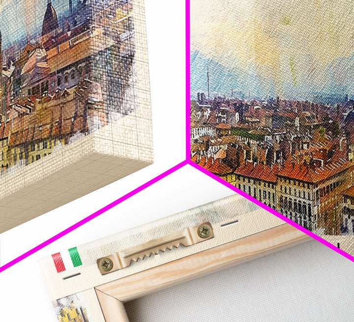 Turin Italy Panoramic Travel Poster, Framed Canvas Print or Metal Wall Art, Travel Art, Home Decor, Panoramic Painting, Midcentury Art