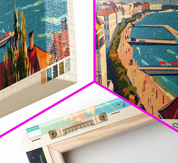 Burgas Bulgaria Panoramic Travel Poster, Framed Canvas Print or Metal Wall Art, Travel Art, Home Decor, Panoramic Painting, Midcentury Art