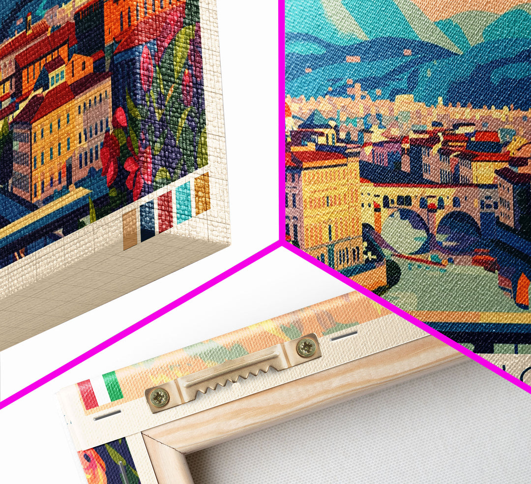 Florence Italy Panoramic Travel Poster, Framed Canvas Print or Metal Wall Art, Travel Art, Home Decor, Panoramic Painting, Midcentury Art