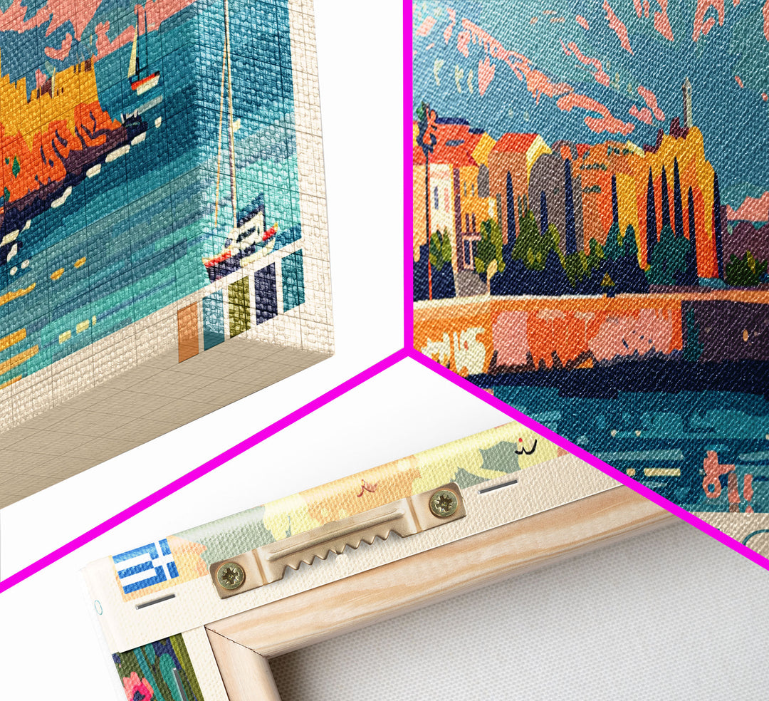 Heraklion Greece Panoramic Travel Poster, Framed Canvas Print or Metal Wall Art, Travel Art, Home Decor, Panoramic Painting, Midcentury Art