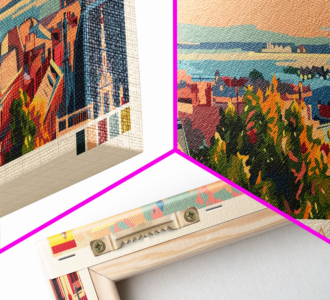 Huelva Spain Panoramic Travel Poster, Framed Canvas Print or Metal Wall Art, Travel Art, Home Decor, Panoramic Painting, Midcentury Art