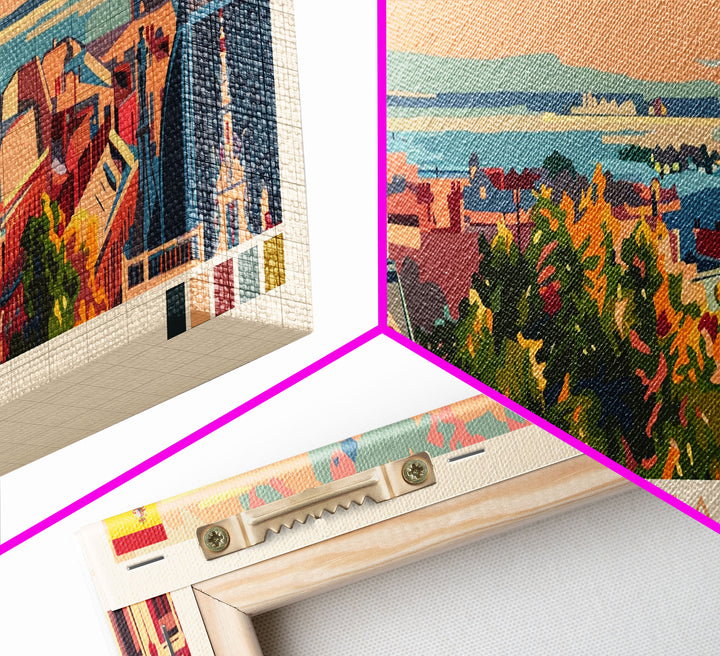 Huelva Spain Panoramic Travel Poster, Framed Canvas Print or Metal Wall Art, Travel Art, Home Decor, Panoramic Painting, Midcentury Art