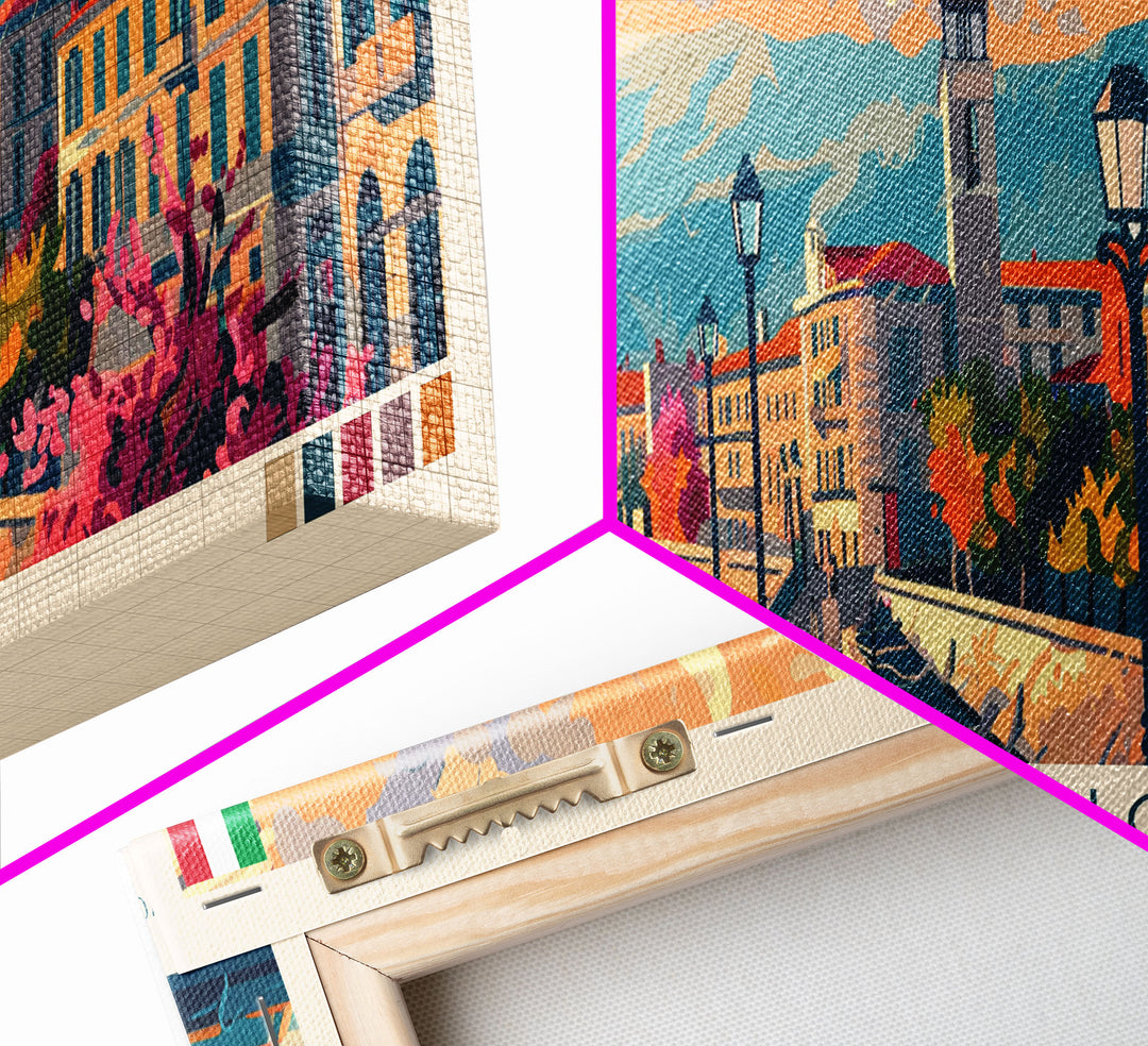 Livorno Italy Panoramic Travel Poster, Framed Canvas Print or Metal Wall Art, Travel Art, Home Decor, Panoramic Painting, Midcentury Art